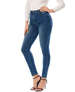 Ecupper Damen Skinny Fit Jeans Slim High Waist Femal Jeans Stretch Jeanshosen Dunkelblau-1 Knopf M von Ecupper