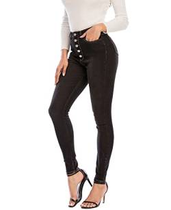 Ecupper Damen Skinny Fit Jeans Slim High Waist Femal Jeans Stretch Jeanshosen Grau-5 Knopf 2XL von Ecupper