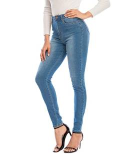 Ecupper Damen Skinny Fit Jeans Slim High Waist Femal Jeans Stretch Jeanshosen Hellblau-1 Knopf L von Ecupper