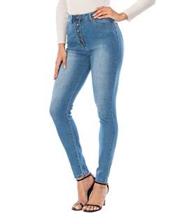 Ecupper Damen Skinny Fit Jeans Slim High Waist Femal Jeans Stretch Jeanshosen Hellblau-5 Knopf L von Ecupper