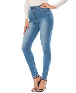 Ecupper Damen Skinny Fit Jeans Slim High Waist Femal Jeans Stretch Jeanshosen Hellblau-5 Knopf M von Ecupper