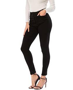 Ecupper Damen Skinny Fit Jeans Slim High Waist Femal Jeans Stretch Jeanshosen Schwarz-5 Knopf 3XL von Ecupper