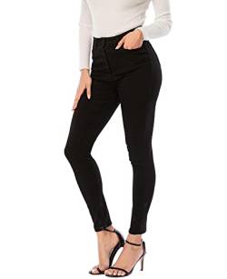 Ecupper Damen Skinny Fit Jeans Slim High Waist Femal Jeans Stretch Jeanshosen Schwarz-5 Knopf XL von Ecupper