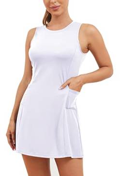Ecupper Damen Sport Kleid Ärmellos Sommerkleider für Yoga Jogging Golf Weiß M von Ecupper