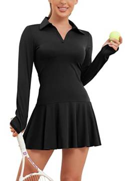 Ecupper Damen Tenniskleid mit Shorts Trainingskleider Langärmelig Sportkleider Workout Schwarz M von Ecupper