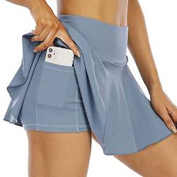 Ecupper Tennisröcke Damen mit Taschen Golfröcke Tennis-Skorts Bewegung Miniröcke mit Hose Stahlblau M von Ecupper