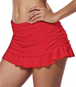 Ecute Damen Strand Rock mit Integrierter Hose Schwimm Bikinirock Bader,rot,Grösse10 von Ecute