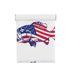 Münztasche aus Leder mit Ziegenmotiv, Geldbörse für Herren, Münzbörse für Damen, Mini-Geldbörse, Amerikanische Flagge, patriotische Fischerei, Einheitsgröße, Münztasche von EdWal