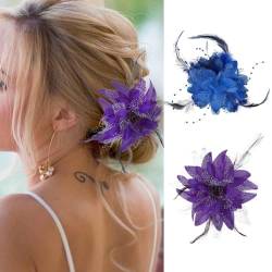 Edary 2 Stück Feder Blume Haarspangen Perle Fascinator Haarnadel Corsage Barrettes und Pins Rose Haarschmuck Clip elastisch Hochzeit für Frauen und Mädchen(Schwarz und Rot) (Lila + Blau) von Edary