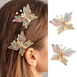 Edary 2 Stück Schmetterlings Haarspangen Perlen Haarschleifen Hochzeit Seite Clip Braut-Haarschmuck für Damen und Mädchen von Edary