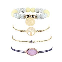 Edary Armband-Set mit Lebensbaum, Rosa Korn Armbänder, Kristall, Perlen-Handkette, verstellbar für Damen und Mädchen(4 Stück)… von Edary