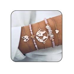 Edary Armband-Set mit Quasten, weißes Marmor-Armband, mit Herz, Perlen-Handkette, verstellbar, für Damen und Mädchen von Edary