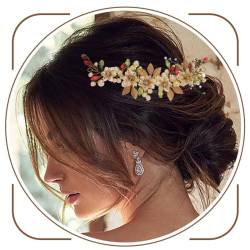 Edary Blume Braut Hochzeit Haar Reben Gold Perle Haarschmuck Braut Stirnband Kristall Kopfschmuck für Frauen und Mädchen von Edary