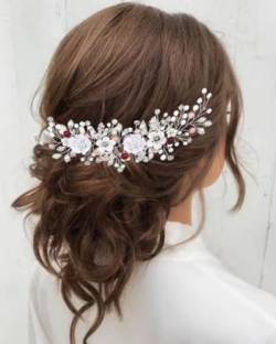 Edary Blume Braut Hochzeit Haarranke Silber Kristall Haarteil Peral Stirnband Braut Haarschmuck für Frauen und Mädchen von Edary