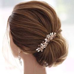 Edary Braut Haarnadeln Hochzeit Braut Blume Haarteile Kristall Haarschmuck Perle Party Haarspangen Strass Haarschmuck Perle Kopfbedeckung für Frauen und Mädchen (2 Stück) von Edary