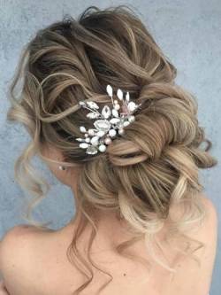 Edary Braut Hochzeit Blume Haarkamm Silber Strass Braut Kopfbedeckung Perle Haarspangen Kristall Haarschmuck für Frauen und Mädchen (Silber 2) von Edary