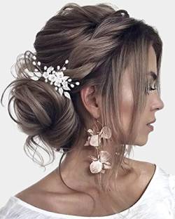 Edary Braut Hochzeit Haarkamm Silber Blume Perle Kopfschmuck Braut Strass Haarschmuck für Frauen und Mädchen von Edary