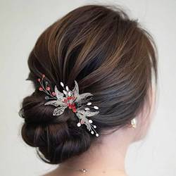 Edary Braut Hochzeit Haarkamm Silber Schmetterling Kopfschmuck Blak Perle Hochzeit Seitenkamm Blatt Braut Haarschmuck für Frauen und Mädchen von Edary