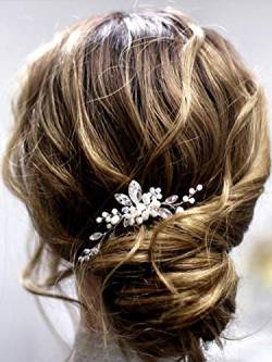Edary Braut Hochzeit Haarnadeln Silber Blume Haarspangen Perle Braut Kopfschmuck Strass Haarschmuck Für Frauen und Mädchen (1) von Edary