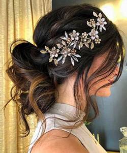 Edary Braut Hochzeit Haarranben Gold Blume Braut Stirnband Kristall Kopfschmuck Blatt Brautjungfer Haarschmuck für Frauen und Mädchen von Edary