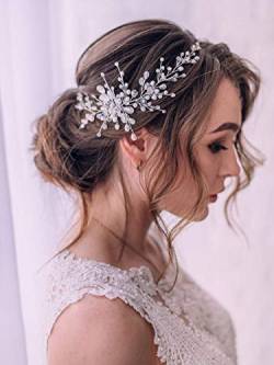 Edary Braut Kristall Hochzeit Haar Rebe Silber Stirnband Perle Hochzeit Haarschmuck Braut Kopfschmuck für Frauen und Mädchen von Edary