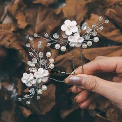 Edary Brautschmuck, Silber, Blumen, Perlen, Haar-Accessoire, Haarnadeln für Damen und Mädchen, 2 Stück von Edary