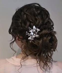 Edary Haarnadeln für Braut, Hochzeit, Kristall, Braut, Haarteile, Silber, Haarspangen, Blatt, Hochzeit, Haarschmuck für Frauen und Mädchen (2 Stück) von Edary