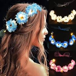 Edary LED Blumenkranz Stirnbänder Garland Krone Stirnband Leuchtend Haarkranz Blumen Festival Haarschmuck Halloween Party Kopfschmuck für Braut Frauen Mädchen (Blau) von Edary