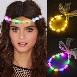 Edary Leuchtende Stirnbänder mit LED-Perlen, leuchtendes Festival-Haarteil, Party-Haarschmuck für Frauen und Mädchen (2 Stück) von Edary