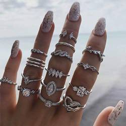 Edary Vintage Knöchelringe stapelbar Silber Gelenk Nagel Ring Kristall Ringe Set Gelenk Fingerring für Frauen und Mädchen (15 Stück) (15 Stück) von Edary