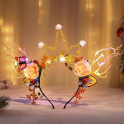 Edary Weihnachts Haarreif leuchtendes Rentier-Geweih Stirnband LED Blume Blumen, Haarband Festival Party Weihnachten Haarschmuck für Frauen und Mädchen (gold) von Edary