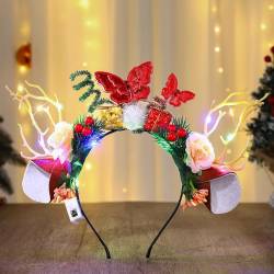 Edary Weihnachts Haarreif leuchtendes Rentier-Geweih Stirnband LED Blume Blumen, Haarband Festival Party Weihnachten Haarschmuck für Frauen und Mädchen (rot 2) von Edary