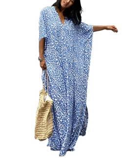 Eddoyee Übergröße, Strand-Kaftan, Kleider für Damen, Druck, V-Ausschnitt, lang, Badeanzug, Leopardenmuster 3, Einheitsgröße von Eddoyee