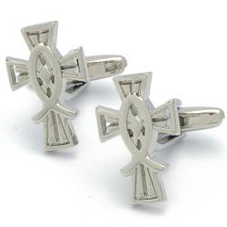 Manschettenknöpfe - Kreuz Religiös mit Ichthus Silber von EdelManchet