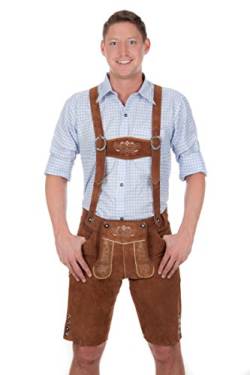 Bayerische Traditionelle Leder Hosen Lederhosen mit Hosenträger Kastanienbraun, Braun - 52 von Edelnice Trachtenmode