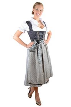 Edelnice Trachtenmode 3-teiliges Midi Dirndl grau anthrazit inkl. Schürze und Dirndlbluse Gr. 34 von Edelnice Trachtenmode