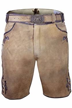 Edelnice Trachtenmode Bayerische Traditionelle Krachlederne Kurze Lederhose Linus aus weichem Ziegenleder inkl. Gürtel Gr. 46-64 (48) von Edelnice Trachtenmode