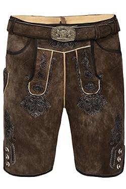 Edelnice Trachtenmode Bayerische Traditionelle Kurze Lederhose Fabian mit passendem Trachtengürtel aus Ziegenleder Gr. 46-64 (62) Braun von Edelnice Trachtenmode