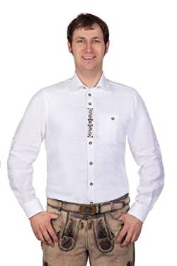 Edelnice Trachtenmode Edles Trachtenhemd mit dezenter Trachten Stickerei aus Baumwolle weiß Gr. S-5XL von Edelnice Trachtenmode