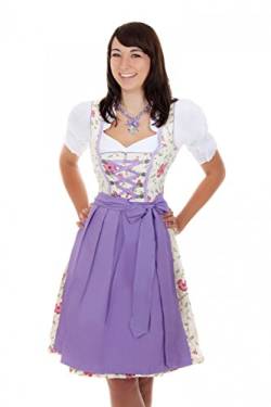 Edelnice Trachtenmode Mini Dirndl 3-teilig Blumen weiß lila mit passender Bluse und Schürze Gr 32 von Edelnice Trachtenmode