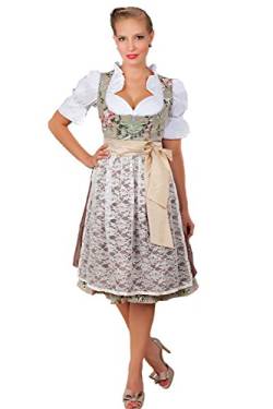 Edles Midi Dirndl 2-tlg. Blumen exclusive inkl. Spitzen Schürze Gr. 32-52, Braun, 36 von Edelnice Trachtenmode