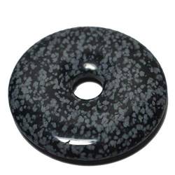 Edelstein Donut 50 mm groß | Verschiedene Edelstein Scheiben Ketten-Anhänger | Runder Halsschmuck Anhänger (Obsidian-Schneeflocken) von Edelsteinartikel