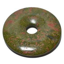 Edelstein Donut 50 mm groß | Verschiedene Edelstein Scheiben Ketten-Anhänger | Runder Halsschmuck Anhänger (Unakit/Epidot) von Edelsteinartikel