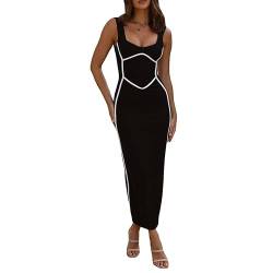 Edhomenn Langes Damenkleid in Kontrastfarbe, ärmellos, Spaghettiträger, rückenfrei, schmales Kleid, Y2K, figurbetontes Slip-Kleid, Party, Clubwear, 02 Schwarz, L von Edhomenn