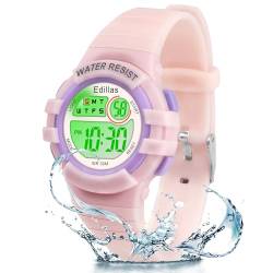 Edillas Kinderuhr Mädchen Jungen Digital,7 Farben Licht Digital Armbanduhr für Kinder wasserdichte Sport Outdoor Multifunktionale digital Uhren mit Stoppuhr/Alarm (Rosa-8206L) von Edillas