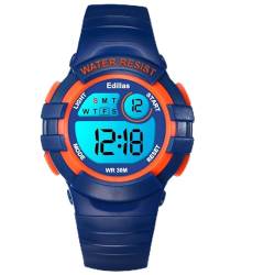 Edillas Kinderuhr Mädchen Jungen Digital,7 Farben Licht Digital Armbanduhr für Kinder wasserdichte Sport Outdoor Multifunktionale digital Uhren mit Stoppuhr/Alarm (Dunkelblau-8206L) von Edillas