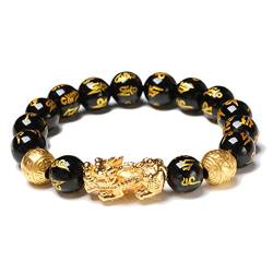Edinber Armband aus schwarzem Obsidian, chinesisches Feng Shui-Perlenarmband, goldenes Pi Xiu Glücksbringer-Amulett, handgeschnitztes Amulett für Glück, Reichtum von Edinber