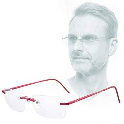 Edison & King Lesebrille Free randlose Brille aus Aluminium mit Federscharnieren - extra leicht (Rot, 2.50 dpt) von Edison & King