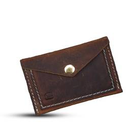 Edozos Crazyhorse Kreditkartenetui für Herren und Damen, echtes weiches Leder, minimalistisch, handgefertigt, schlankes Design, mit Knöpfen, dark olive, Length 11 cm x Width 8.5 cm, Minimalistisch von Edozos