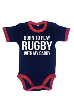 Edward Sinclair Baby-Body mit Aufschrift „Born to Play Rugby with My Daddy“ Gr. 6-12 Monate, marineblau / rot von Edward Sinclair